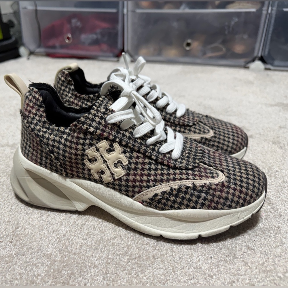 Tory Burch Black and White Plaid Sneakers - Picture 3 of 5